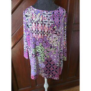 Susan Graver Womens Multicolor Patterned Blouse 1XL Liquid Knit